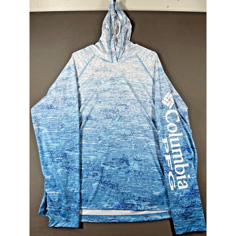 Columbia PFG Hoodie Mens XL Blue Performance Super Deep Waves Fishing Omni Shade